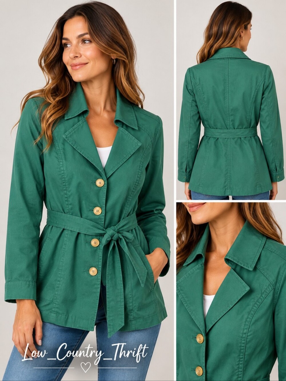 DG2 Diane Gilman 1X Green Belted Trench Jacket NWT Stretch Cotton
